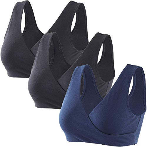 ZUMIY Nahtloser Still BH ohne Bügel, Maternity Nursing Bras Schwangerschafts-BH und Stillzeit Unterwäsche Stillen und Schlaf Ohne Bügel für Damen (XXL,Black+Black+Navy blue/3pack) von ZUMIY