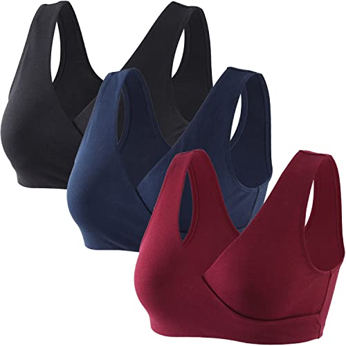 ZUMIY Nahtloser Still BH ohne Bügel, Maternity Nursing Bras Schwangerschafts-BH und Stillzeit Unterwäsche Stillen und Schlaf Ohne Bügel für Damen (M,Black+Red Wine+Navy blue/3pack) von ZUMIY