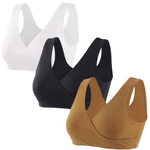 ZUMIY Nahtloser Still BH ohne Bügel, Maternity Nursing Bras Schwangerschafts-BH und Stillzeit Unterwäsche Stillen und Schlaf Ohne Bügel für Damen (XL, Black+White+Olive/3pack) von ZUMIY