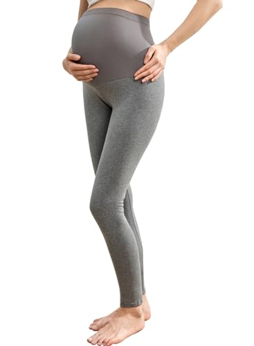 ZUMIY Schwangerschafts Leggings für Umstandsleggings, Baumwolle hoch tailliert über dem Bump, Weiche Bauchstütze dehnbare Schwangerschaftsleggings, Mutterschaft Umstandshose Leggings (XXXL,Dunkelgrau) von ZUMIY