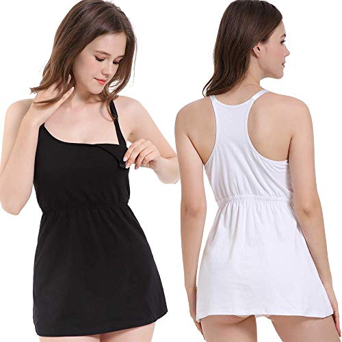 ZUMIY Schwangerschafts-Top Stillshirt, Postpartale Stillen Cami, Umstandstop Umstandsmode Tank Top Racerback (Black+White /2pack, XL) von ZUMIY