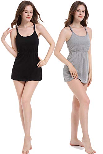 ZUMIY Schwangerschafts-Top Stillshirt, Postpartale Stillen Cami, Umstandstop Umstandsmode Tank Top Racerback (Black+Grey /2pack, XL) von ZUMIY