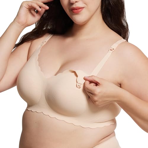 ZUMIY Still-BH ohne Nähte, Schwangerschafts-BH mit Cloud-Soft Jelly Support, Ultrasoftes Wireless-Nursing-BH, Drop-Cup für einfaches Stillen, Schlaf Bralette mit natürlicher Formgebung (3XL,Beige) von ZUMIY