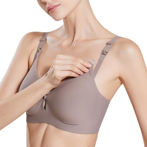 ZUMIY Still Mutterschaft BH, Schlaf Still Bralette, Nahtloser Schwangerschaft Still BH mit dünnen Cup abnehmbaren Pads, Natürliche Form, Ultra Glatter Stillen-BH (XL,Grau) von ZUMIY