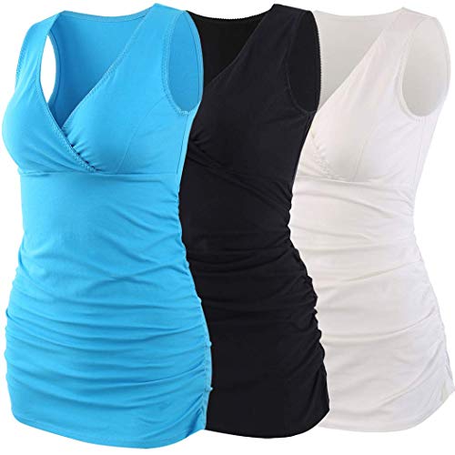 ZUMIY Still-Shirt/Umstandstop, Schwangeres Stillen Nursing Schwangerschaft Top Umstandsmode Unterwäsche (L, Black+White+Lake Blue/3-pk) von ZUMIY