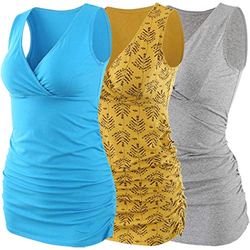 ZUMIY Still-Shirt/Umstandstop, Schwangeres Stillen Nursing Schwangerschaft Top Umstandsmode Unterwäsche (M, Lake Blue+Yellow+Grey/3-pk) von ZUMIY
