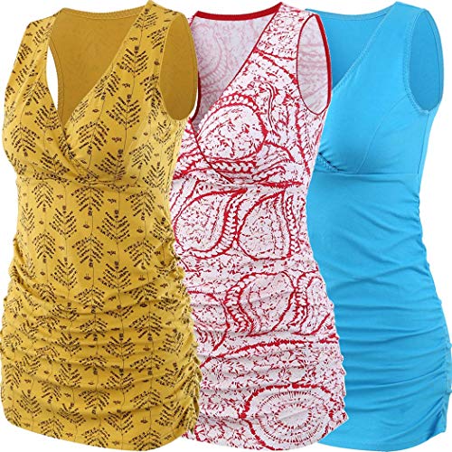 ZUMIY Still-Shirt/Umstandstop, Schwangeres Stillen Nursing Schwangerschaft Top Umstandsmode Unterwäsche (M, Red+Yellow+Lake Blue/3-pk) von ZUMIY