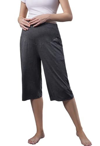 ZUMIY Umstands Lounge Capri Hosen, Schwangerschafts Hosen über dem Bauch Stretch Umstandshosen, Schwangere Sweatpants Viskose Capri Licht Entspannt Weich Berühren Hosen mit Taschen (M,Grau) von ZUMIY