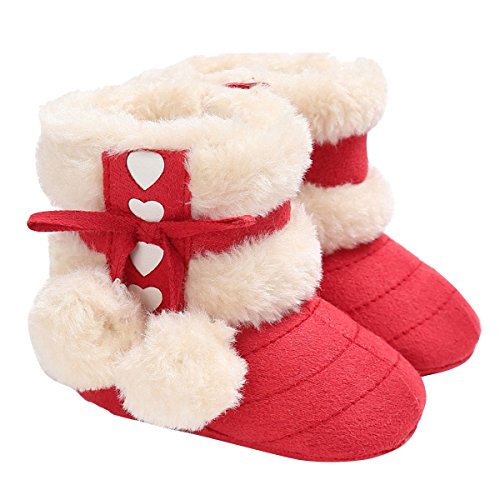 ZUMUii Butterme Babyschuhe Longra Baby Stiefel Winter Warm Soft Sohle Anti-Rutsch Mid Kalb Krippe Schuhe mit Pelz getrimmt Pom Pom Säugling Prewalker Kleinkind Schnee Stiefel Für 0-18 Monate Baby von ZUMUii