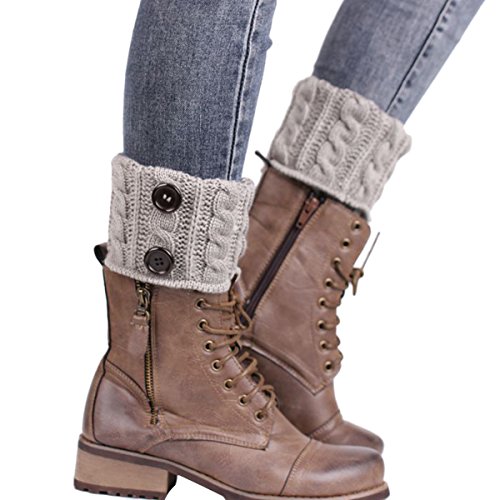 ZUMUii Butterme Damen Frauen kurze Häkeln Knit Twist Stiefel Stulpen Toppers Winter Cable Knit Beinwärmer mit Knöpfen (Hellgrau) von iSpchen