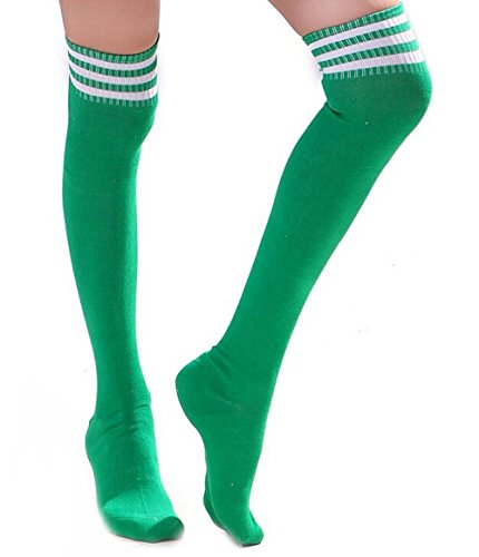 Butterme Frau Mädchen Über den Knie Extra Lang Fußball Rugby Socks Strümpfe Sport Tights mit Klassik Dreibettzimmer Stripes Cosplay Socken (Grün+Weiß) von ZUMUii