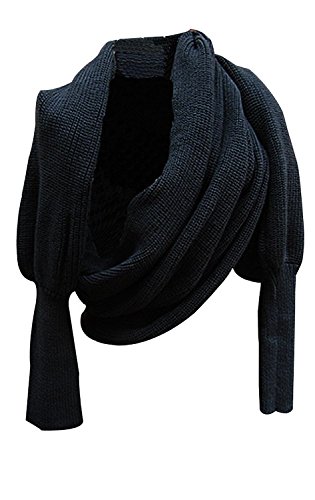 Butterme Mode Winter warme Normallack gestrickter Verpackungs Schal Häkeln Thick Schal Umhang mit Sleeve für Frauen und Männer (Schwarz) von ZUMUii