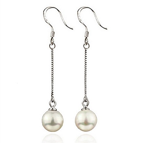 Butterme Schmuck 925 Sterling Silber Ohrringe hängend mit Perlen lang weiß Kugel Geschenk für Damen von iSpchen