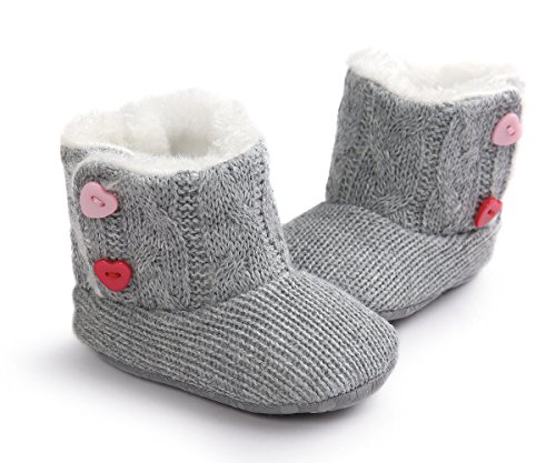 ZUMUii Butterme Baby Boys Girls Soft Sole Anti Slip Warme Winter Säugling Strickpelz Prewalker Schuhe Schneestiefel Socken mit Herz Button Crib 6-12 Monate von iSpchen