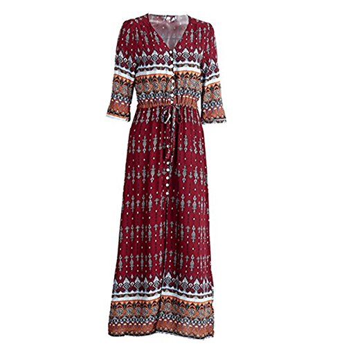 ZUMUii Butterme Damen Boho Blumendruck Split Maxikleider Langarm Vintage Beach Party Maxikleid für Urlaub Urlaub Weinrot von iSpchen