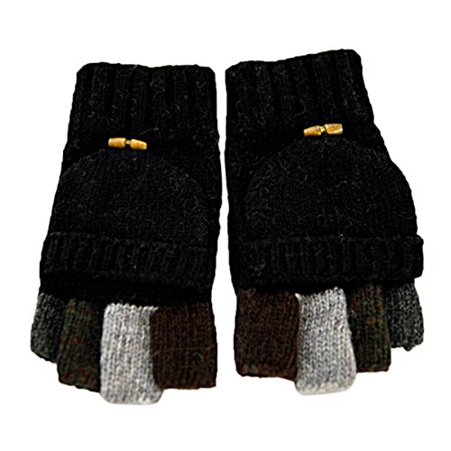 ZUMUii Butterme Herren Wolle gestrickt Cabrio Fingerlose Handschuhe Fahrhandschuhe Fausthandschuh mit Fold Back Pocket (Schwarz) von ZUMUii