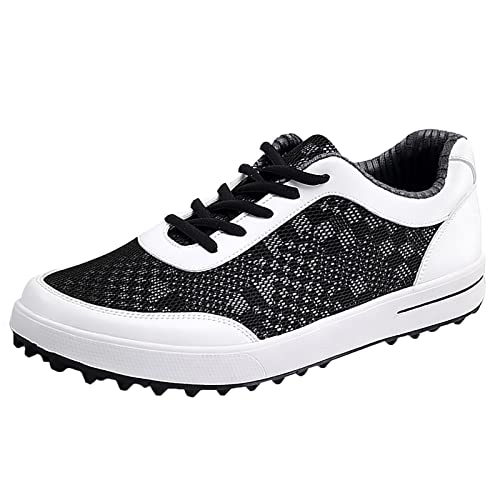 ZUNKY Herren Golfschuhe Mesh Atmungsaktives Lässige Spikelosen -Turnschuhe Weit Passende Große Größe,Schwarz,44 EU von ZUNKY