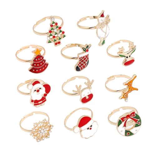 ZUNOXAZ 11 Stück Teiliges Weihnachts-fingerring Langlebiger Bunte Verstellbar Festliche Schmuckdeko für Mädchen zu Weihnachten Karneval und Partys von ZUNOXAZ