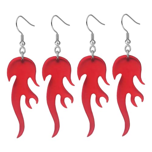 ZUNOXAZ 2 Paare Punk Acryl Ohrringe Flammen Design Dangle Drop Ohrschmuck Damen Party Halloween Accessoire Auffälliger Punk Stil von ZUNOXAZ