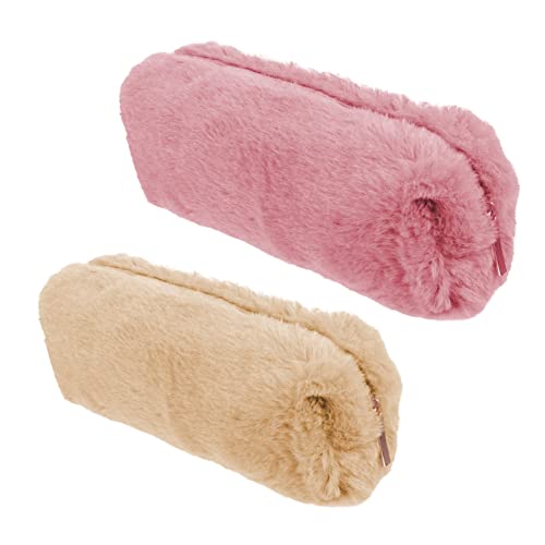 ZUNOXAZ 2 STÜCK Großes Federmäppchen aus Plüsch Beige für Schüler Vielseitige Stifthalter mit Viel Platz für Schreibwaren Langlebig und Leicht zu Reinigen mit Sicherem Reißverschluss von ZUNOXAZ