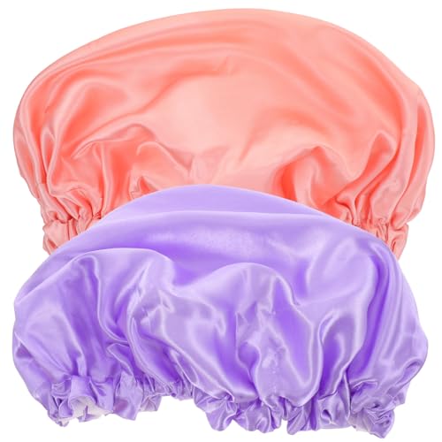 ZUNOXAZ 2 Stück Doppellagige Satin Badekappen Wasserdichte Duschhauben und Schlafhauben für Damen Atmungsaktiv Komfortabel Geeignet für Locken und Langes Haar Vielseitig Verwendbar Beim von ZUNOXAZ
