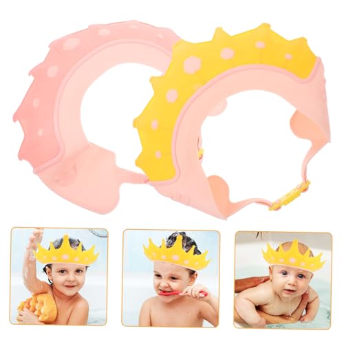 ZUNOXAZ 2 Stück Teiliges Duschhauben für Kleinkinder Verstellbare Wasserdichte Badehaube mit Ohrenschutz Leicht Bequem in Gelb und Rosa für Junge Mädchen Jeden Alters von ZUNOXAZ