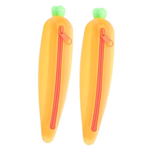 ZUNOXAZ 2 Stück Teiliges Karotten Federmäppchen aus Silikon Große Kapazität Stifttasche Kreatives Design Tragbar Unisex Schreibwaren Tasche für Schule und Büro von ZUNOXAZ