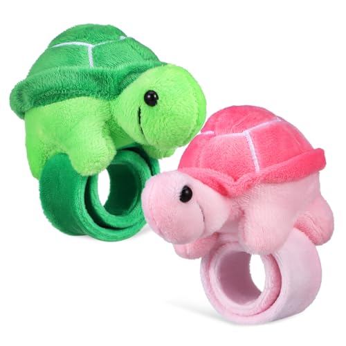 ZUNOXAZ 2 Stück Weiche Plüsch Snap Armbänder mit Niedlichen Schildkrötenmotiven Gepolstert Sicherer Verschluss Partygeschenke und Klassenzimmerpreise Kuschelige Wristbands für Kostüme von ZUNOXAZ