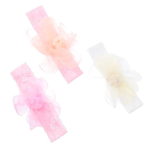 ZUNOXAZ 3 Stück Teiliges Stirnband mit Elastischem Hautfreundlichem Spitzenband und Großer Blumenverzierung Weiche Bequeme Kopfbedeckung für Neugeborene für Babyparty und Fotosession von ZUNOXAZ