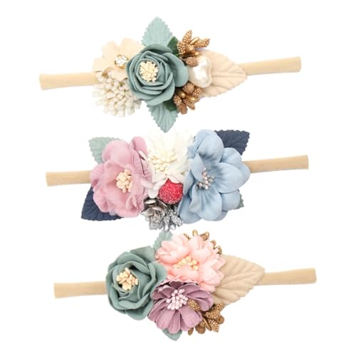 ZUNOXAZ 3 Stück Teiliges Stirnband mit Elastischem Langlebigem Blumen Haarschmuck in Blau Rosa Lila für Neugeborene und Kleinkinder Weiche Kopfbedeckung für Kostüme und Alltag von ZUNOXAZ