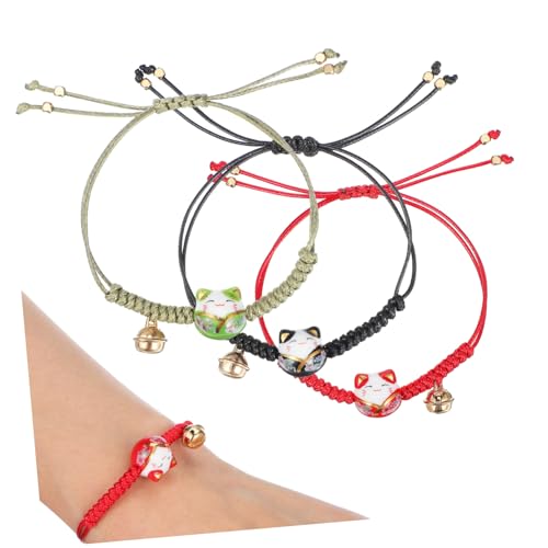 ZUNOXAZ 3 Teiliges Maneki Neko Armband Verstellbar Leichtes Keramikarmband mit Glocke für Männer Frauen Jungen Mädchen Vielseitig und Modisch mit Glückskatze Charm von ZUNOXAZ