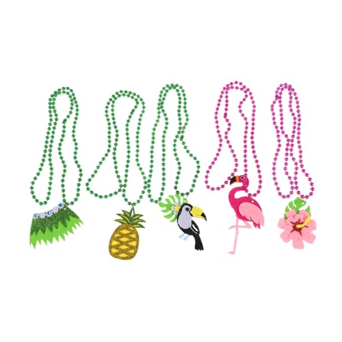 ZUNOXAZ 5 Stück Hawaiian Halskette Tropische Perlenkette für Damen Beach Party Sommer Schmuck mit Blumen Ananas Flamingo und Grasrock Designs von ZUNOXAZ