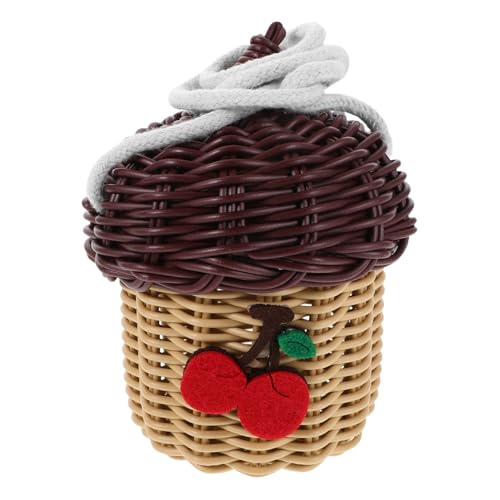 ZUNOXAZ Handgefertigte Mini Umhängetasche aus Imitations Rattan Leichte Schultertasche Dekorativer Aufbewahrungskorb Vielseitig als Wanddeko und Geschenkidee Schokoladenfarben mit von ZUNOXAZ