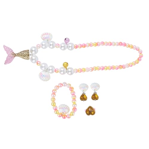 ZUNOXAZ Schmuckset Perlen Armband Halskette Ring Teiliges Meerjungfrau Design Mädchen Accessoire Pastellfarben von ZUNOXAZ