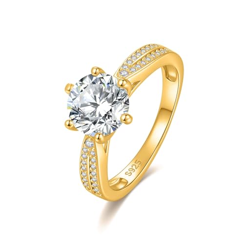 ZUOHUI 1 Karat/2 Karat/3 Karat Moissanit-Ring mit sechs Zinken aus 925er Sterlingsilber – Unisex-Ehering for Männer und Frauen, geeignet for Verlobungen, Jahrestage und besondere Anlässe(2CT Gold,8) von ZUOHUI
