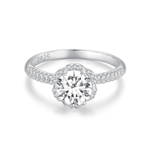 ZUOHUI 1 Karat Moissanit-Solitärring, S925 Sterlingsilber – Geometrischer Ehering for Frauen | Funkelndes Verlobungs- oder Jubiläumsgeschenk (Größe 6/7/8 US)(8) von ZUOHUI