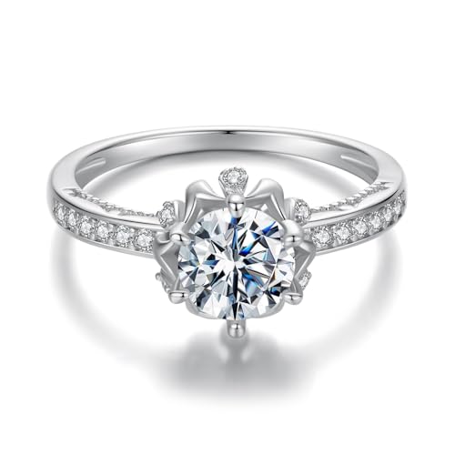 ZUOHUI 1 Karat Moissanit-Solitärring in Farbe D for Damen – Ehering und Verlobungsring aus 925er Sterlingsilber mit Blumendesign | Funkelndes Jubiläumsgeschenk for sie (Größe 6/7/8 US)(6) von ZUOHUI
