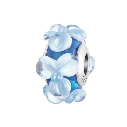 ZUOHUI 925 Sterling Silber Blaue Blumen glasierte Gummi-Abstandshalter-Charms for Pandora-Armband-Halsketten for Damen-Geburtstagsgeschenke Original SCC2737 von ZUOHUI
