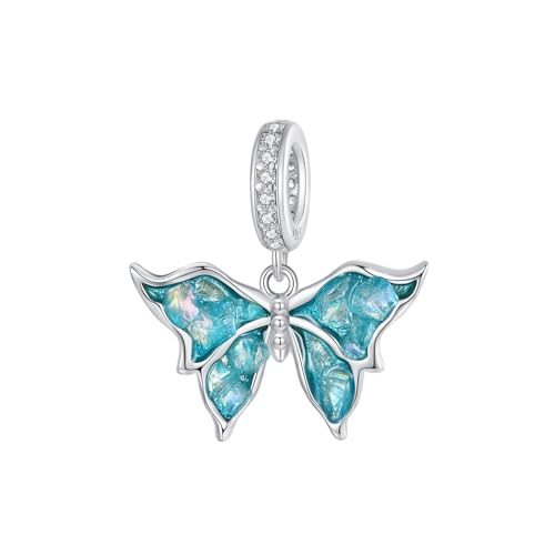 ZUOHUI 925 Sterling Silber Blue Sparkle Butterfly Charms Baumelnde Perle for Pandora-Armband-Halsketten for Damen-Geburtstagsgeschenke Original BSC982 von ZUOHUI