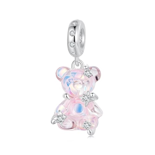 ZUOHUI 925 Sterling Silber Fantasy Pink Bear Charms Baumelnde Perle for Pandora-Armband-Halsketten for Damen-Geburtstagsgeschenke Original SCC2754 von ZUOHUI