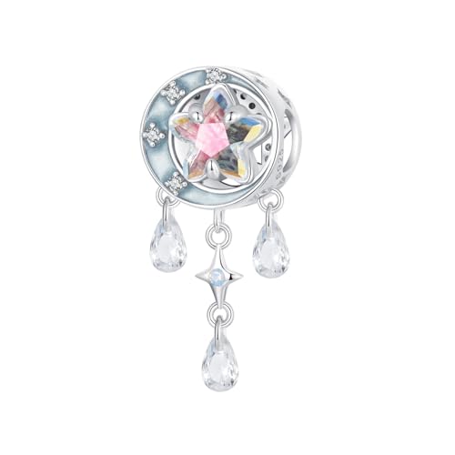 ZUOHUI 925 Sterling Silber Fantasy Stern Mond Traumfänger Charms Baumelnde Perle for Pandora Armband Halsketten for Damen Geburtstagsgeschenke Original BSC978 von ZUOHUI