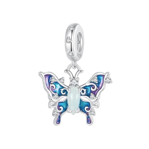 ZUOHUI 925 Sterling Silber Leuchtstein Bunte Schmetterling Charms Baumelnde Perle for Pandora Armband Halsketten for Damen Geburtstagsgeschenke Original SCC2731 von ZUOHUI