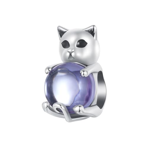 ZUOHUI 925 Sterling Silber Lila Katze Glücksstein Charms Baumelnde Perle for Pandora Armband Halsketten for Damen Geburtstagsgeschenke Original SCC2796 von ZUOHUI