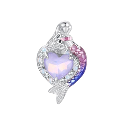 ZUOHUI 925 Sterling Silber Lila Liebe Fantasy Meerjungfrau Charms Baumelnde Perle for Pandora Armband Halsketten for Damen Geburtstagsgeschenke Original SCC2769 von ZUOHUI