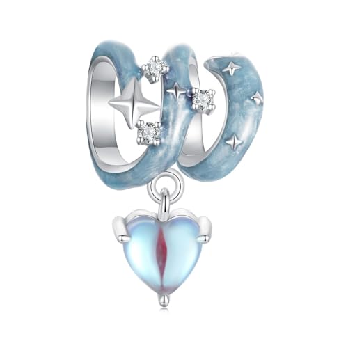 ZUOHUI 925 Sterling Silber Mondstein Blaue Sternennacht Charms for Pandora Armband Halsketten for Damen Geburtstagsgeschenke Original SCC2710 von ZUOHUI