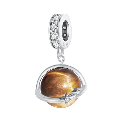 ZUOHUI 925 Sterling Silber Natürlicher Tiger Klarer Stein Mysteriöses Universum Planet Charms Baumelnde Perle for Pandora Armband Halsketten for Damen Geburtstagsgeschenke Original SCC2805 von ZUOHUI