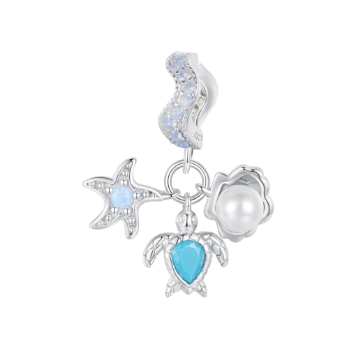 ZUOHUI 925 Sterling Silber Sommer Blaue Meeresschildkröte Seestern Muschel Charms Baumelnde Perle for Pandora Armband Halsketten for Damen Geburtstagsgeschenke Original BSC992 von ZUOHUI