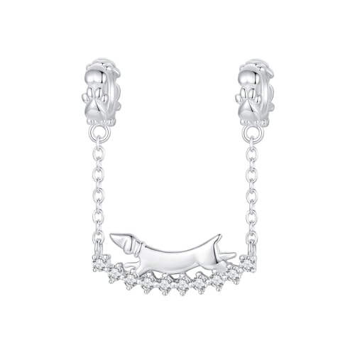 ZUOHUI 925 Sterling Silber Verspielter Dackel Sicherheitsketten-Charms Baumelnde Perle for Pandora-Armband-Halsketten for Damen-Geburtstagsgeschenke Original SCC2751 von ZUOHUI