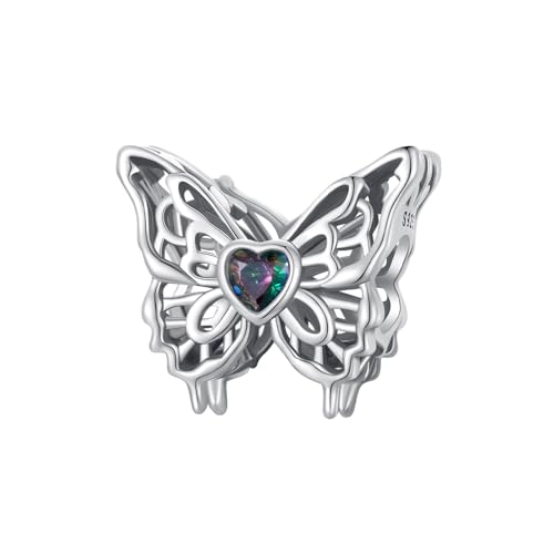 ZUOHUI 925 Sterling Silber Vintage hohle Schmetterling Charms baumeln Perle for Pandora Armband Halsketten for Damen Geburtstagsgeschenke Original SCC2819 von ZUOHUI