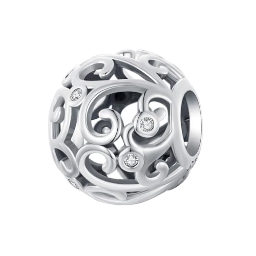 ZUOHUI 925 Sterling Silber hohles lockiges Grasmuster Charms baumelnde Perle for Pandora-Armband-Halsketten for Damen-Geburtstagsgeschenke Original SCC2785 von ZUOHUI